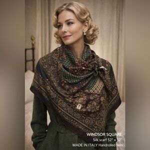 WINDSOR SQUARE Silk scarf  52”x 52” MADE IN ITALY Handrolled Hem